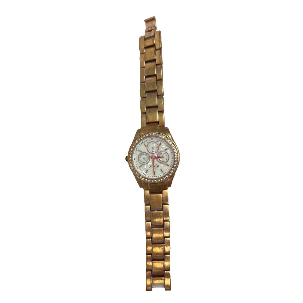 Accutime Women Gold Tone Watch Rhinestone Bezel Quartz Japan 2E22IRG Untested - Picture 2 of 6